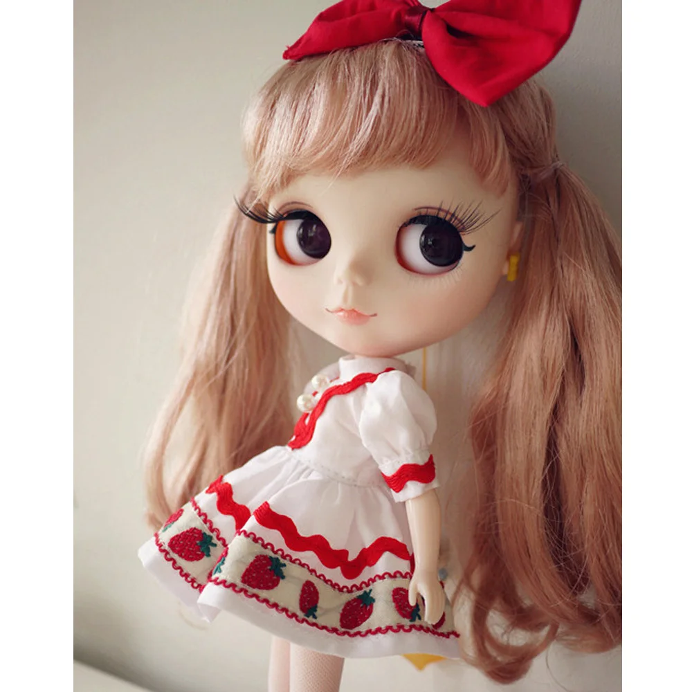 

doll dress suitable for joint Doll for licca azone ob27 OB24 for OB11 Hand made Strawberry dress10.29.1