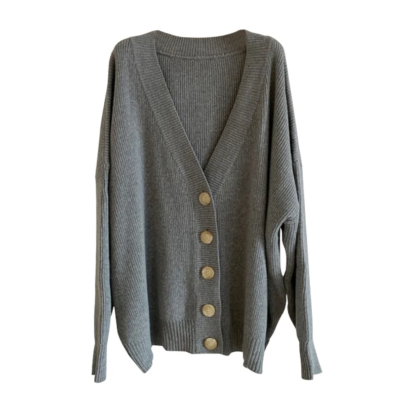 

Korean Chic Sweater for Women Loose Outer Wear 2021 Spring and Autumn New Versatile V-neck Long Sleeve Knitted Cardigan Coat