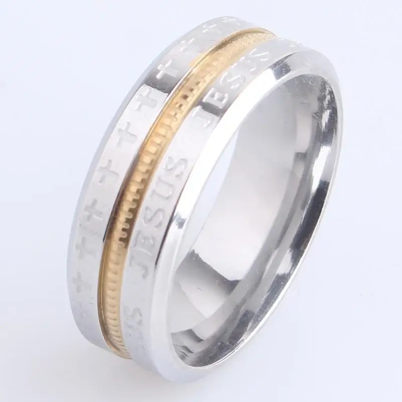 

wedding rings 8mm silver color Jesus Cross border 316L Stainless Steel Wedding rings for women men wholesale