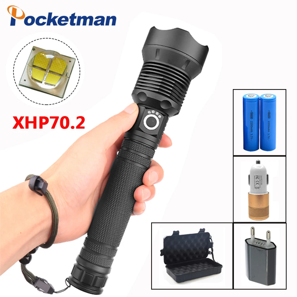 XHP70 фонарик перезаряжаемый Мощный тактический фонарь для защиты с зумом кемпинга