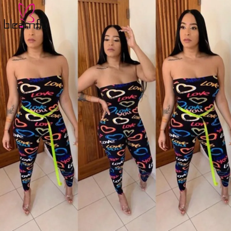 Новинка женское сердце без рукавов принт буквы узкий Облегающий комбинезон