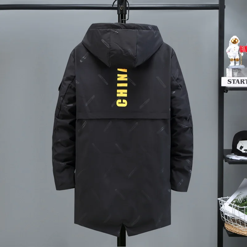 2022 Winter Men Coat Quilted Coat Cotton Padded Coat Polyester Men Autumn Fashion Long Jackets Hooded Black Plus Size 4XL-10XL