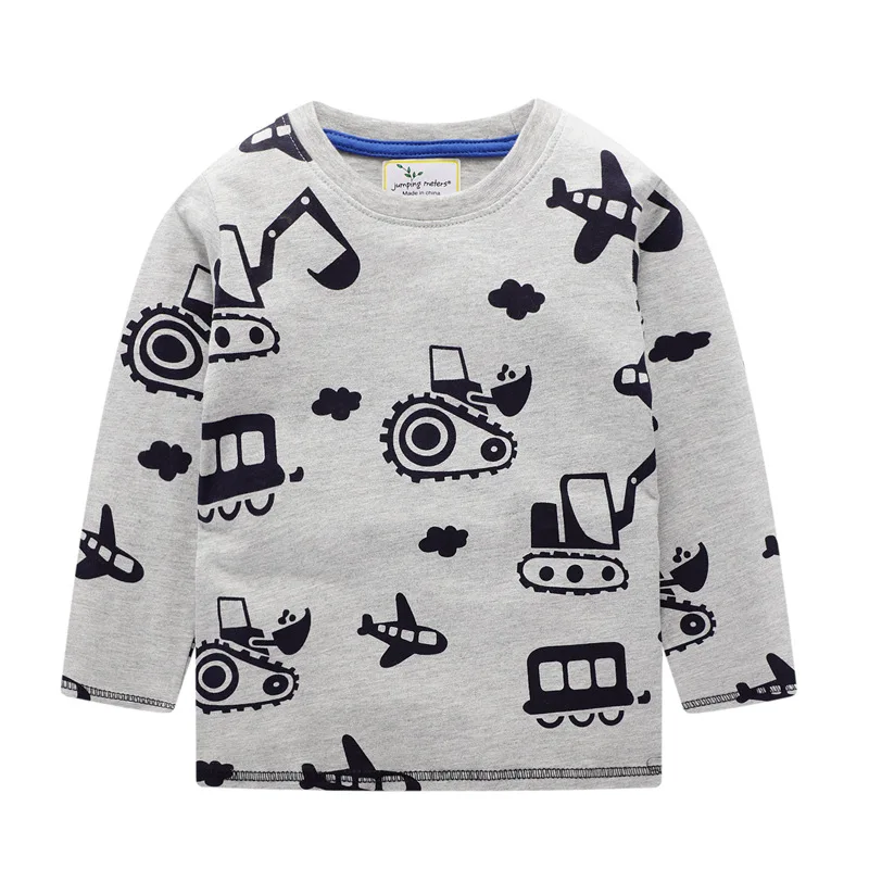 Jumping meter/ г. Брендовая весенне-осенняя футболка с длинными рукавами для маленьких мальчиков, футболки для мальчиков с машинкой и журавлем, одежда