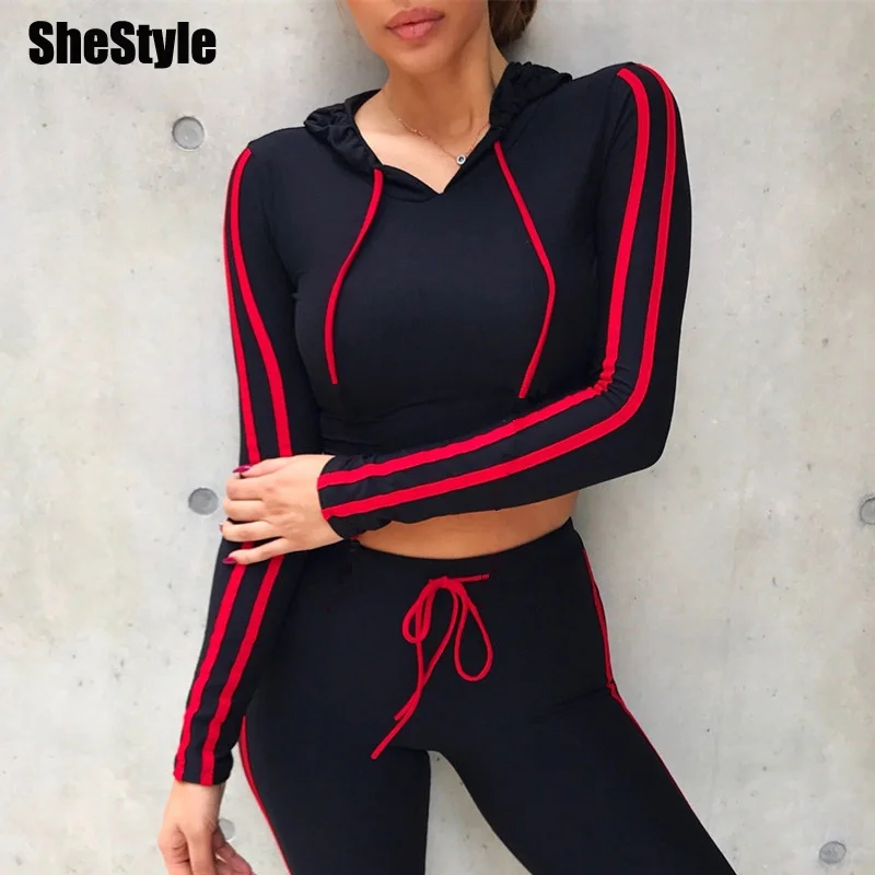 Женские повседневные толстовки в полоску с капюшоном Shestyle черные свободные топы