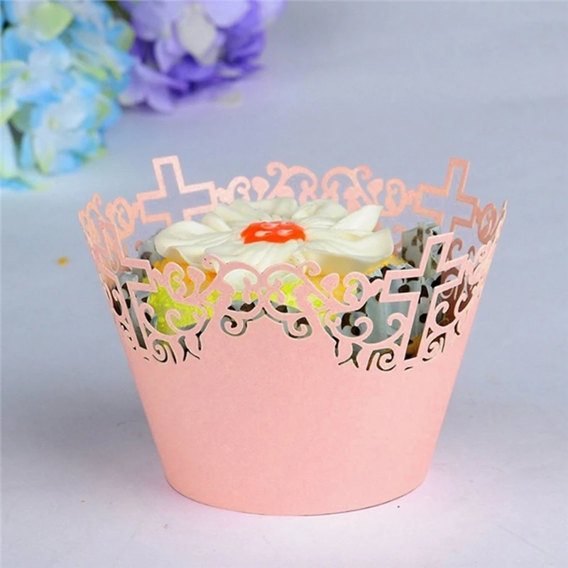 50Pcs Lace Out Cross Vine Paper Cake Cupcake Wrappers Baking Cup Case Trays for Wedding Party Decoration Supplies images - 6