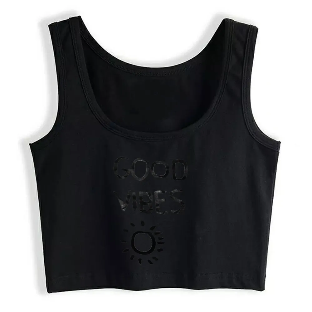 

Crop Top Female Good Vibes Casual Inscriptions Sleeveless Yoga Vest Tank Top