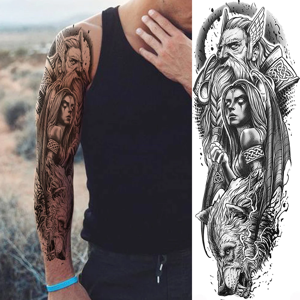 Mighty Warrior Monarch Temporary Tattoos For Men Women Body Art Full Arm Sleeve Tatoo Disposable Fake Tattoo Stickers Realistic | Красота и