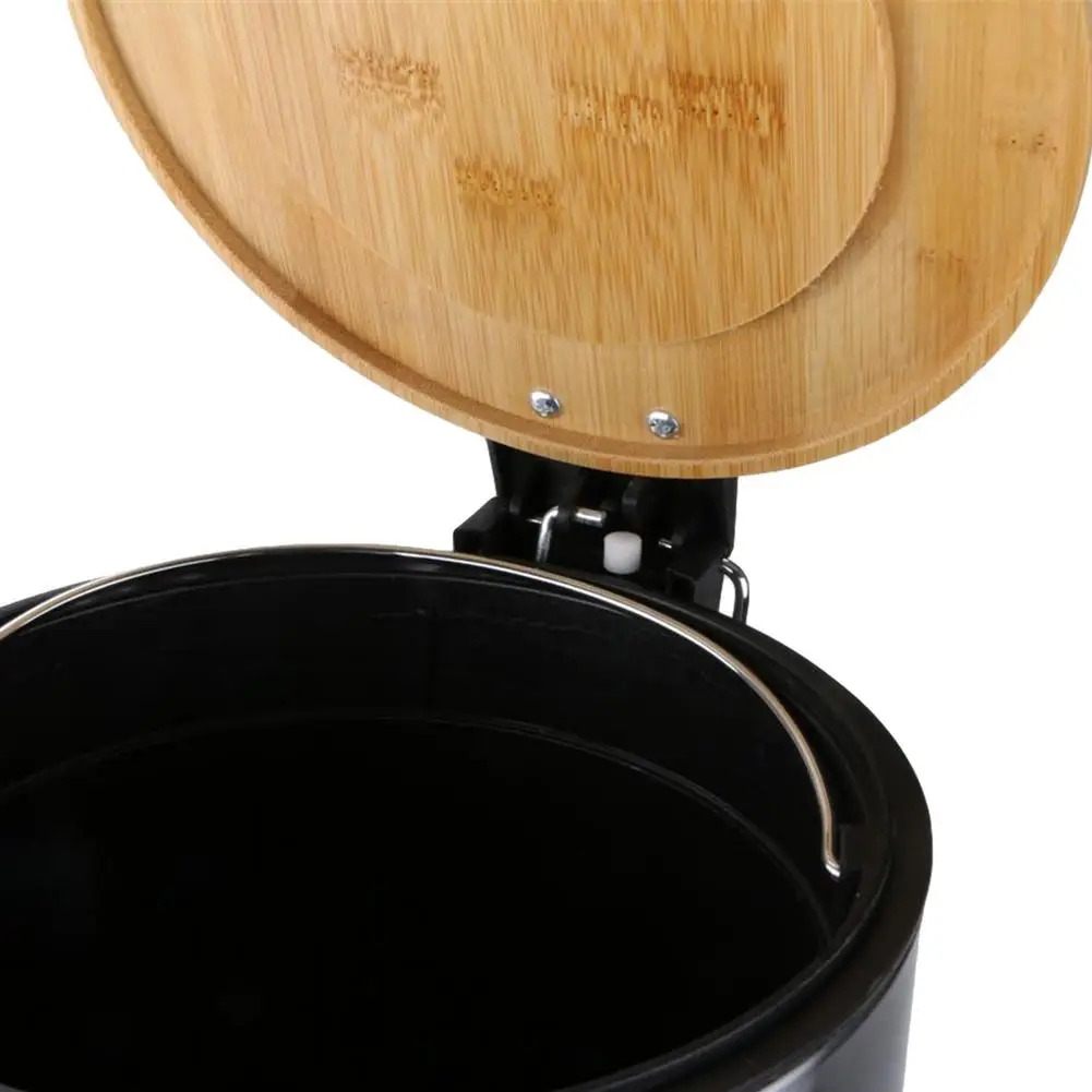 

3/5L Natural Simple Bamboo Trash Can With Lid Pedal Waste Bin Automatic Opening For Kitchen Office And Bathroom