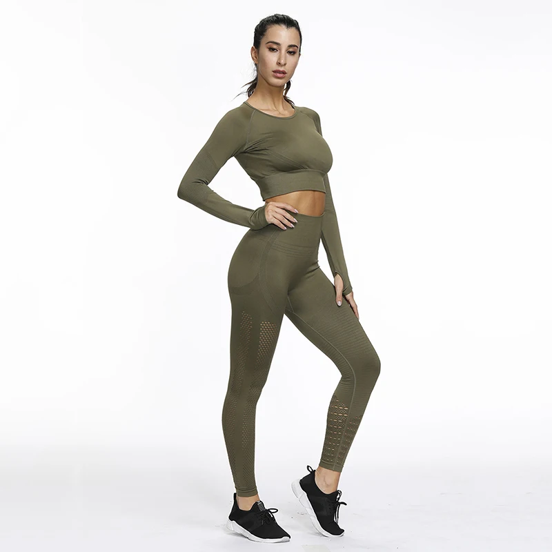 Комплект Для Йоги Женский бесшовный спортивная одежда с вырезами леггинсы для