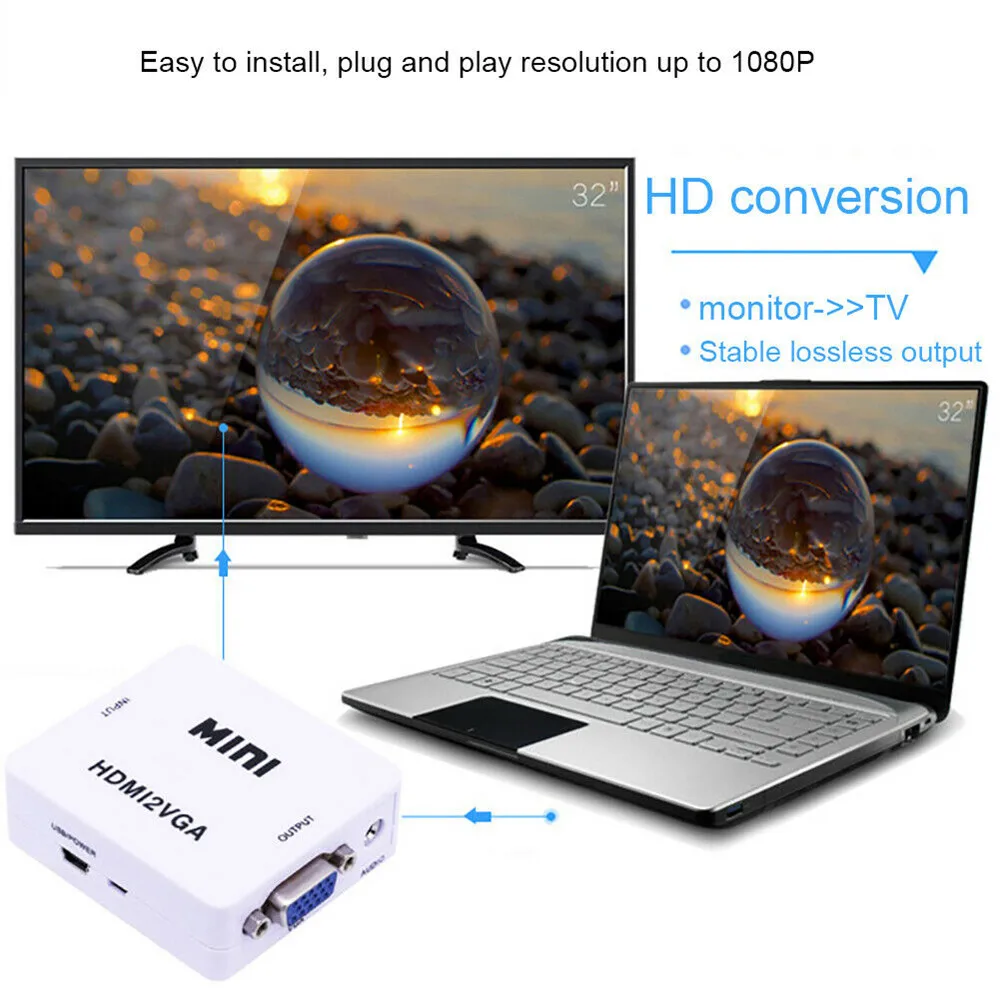 1080P HDMI в VGA конвертер коробка Full HD видео HDMI2VGA адаптер с 3,5 мм Jack аудио выход для ПК ноутбука DVD PS4 XBOX360