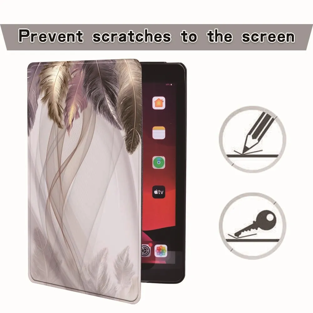 

For Apple iPad 9 10.2" 2021 (9th Generation) A2603 A2604 PU P PU Leather Smart Tablet Stand Folio Cover Various feather Case