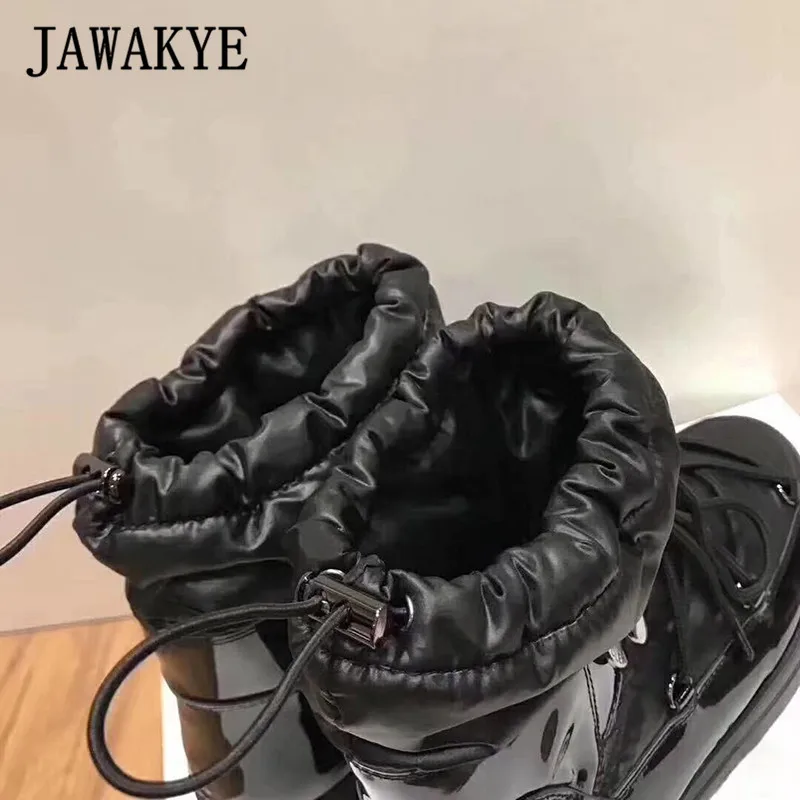 Теплые зимние сапоги на плоской платформе; женская обувь с круглым носком; резиновые сапоги с перекрестной шнуровкой; водонепроницаемые зимние сапоги для женщин; цвет черный, белый