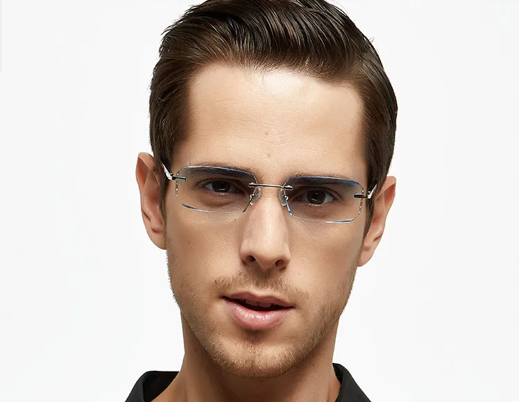 

TR90 men myopia progressive glasses frame rimless diamond cutting myopia Glasses ultra-light Myopia Gradient Color blue