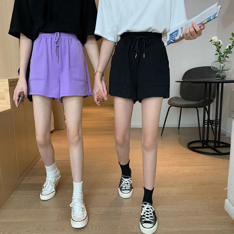 

Wide leg shorts women's new side zipper high waist sports shorts for women