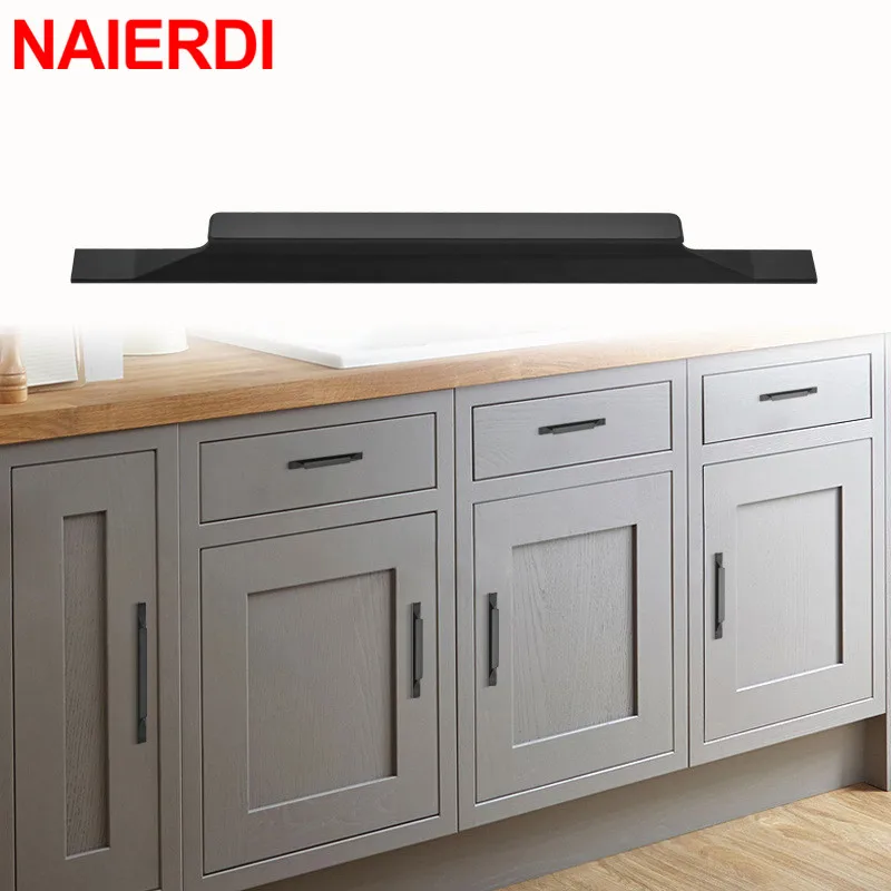 Золотые твердые ручки для кухонного шкафа из алюминиевого сплава NAIERDI черные в