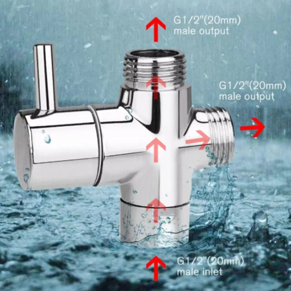 Diverter Valve 3 way Water Separator Shower Tee Adapter Adjustable Head Bathroom Accessories | Обустройство дома