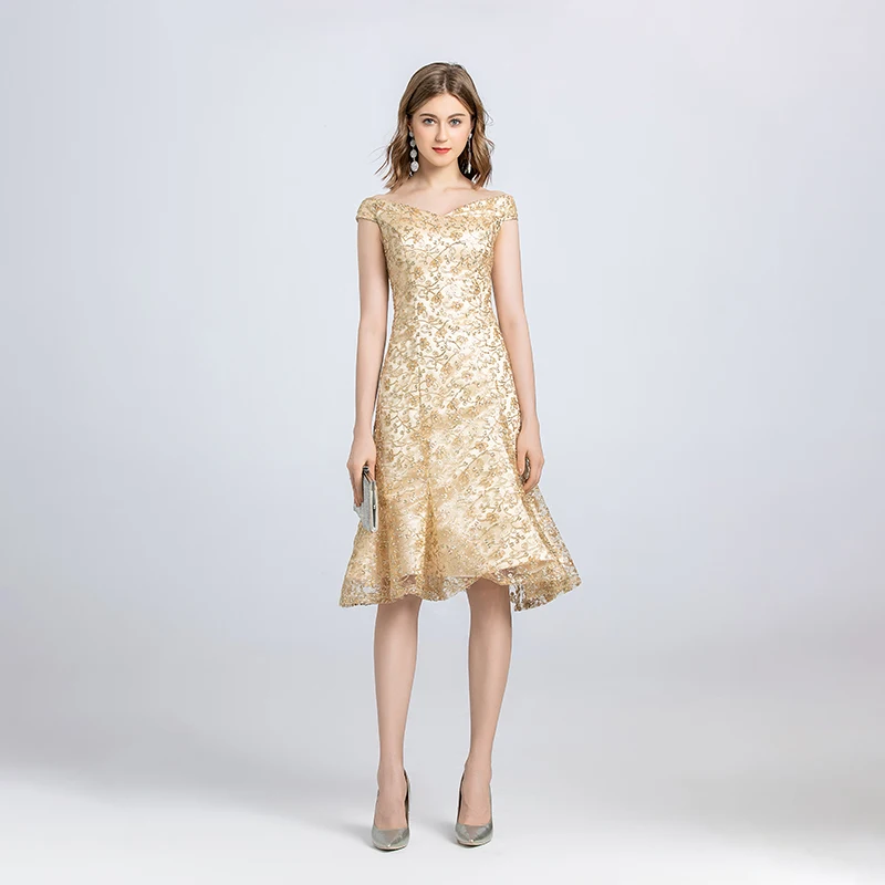 

Luxury A-line Evening Dresses V Neck Sleeveless Lace+ Soft Satin Cloth Charming Gowns Knee-Length Prom Party Occasion Custom