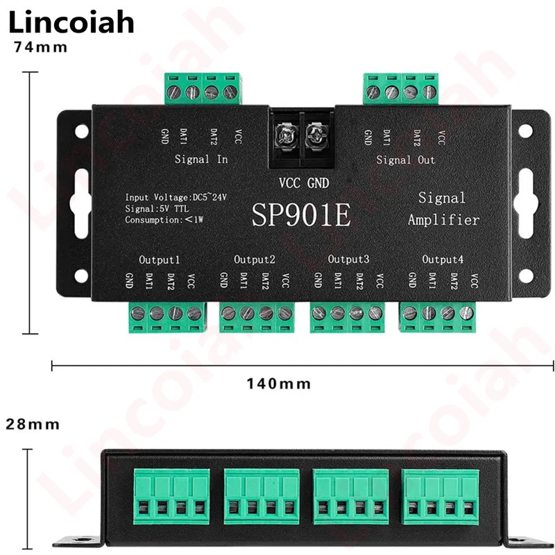SP901E SPI усилитель сигнала ретранслятор для WS2812B WS2811 WS2813 RGB Адресуемая светодиодная