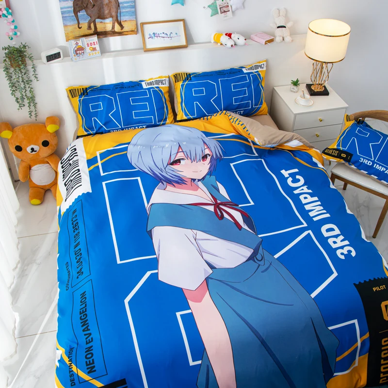 

Anime Evangelion Bedding Set Ayanami Rei Duvet Cover PillowCase Fitted Sheet/flat Sheet Bed Quilt Cover Boy Girl Single Size 3PC