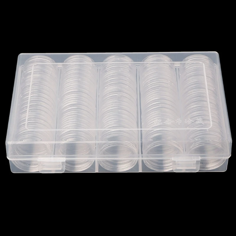 

41XB 100 Coin Holder Capsules 30mm Round Box Plastic collectibles Storage Organizer