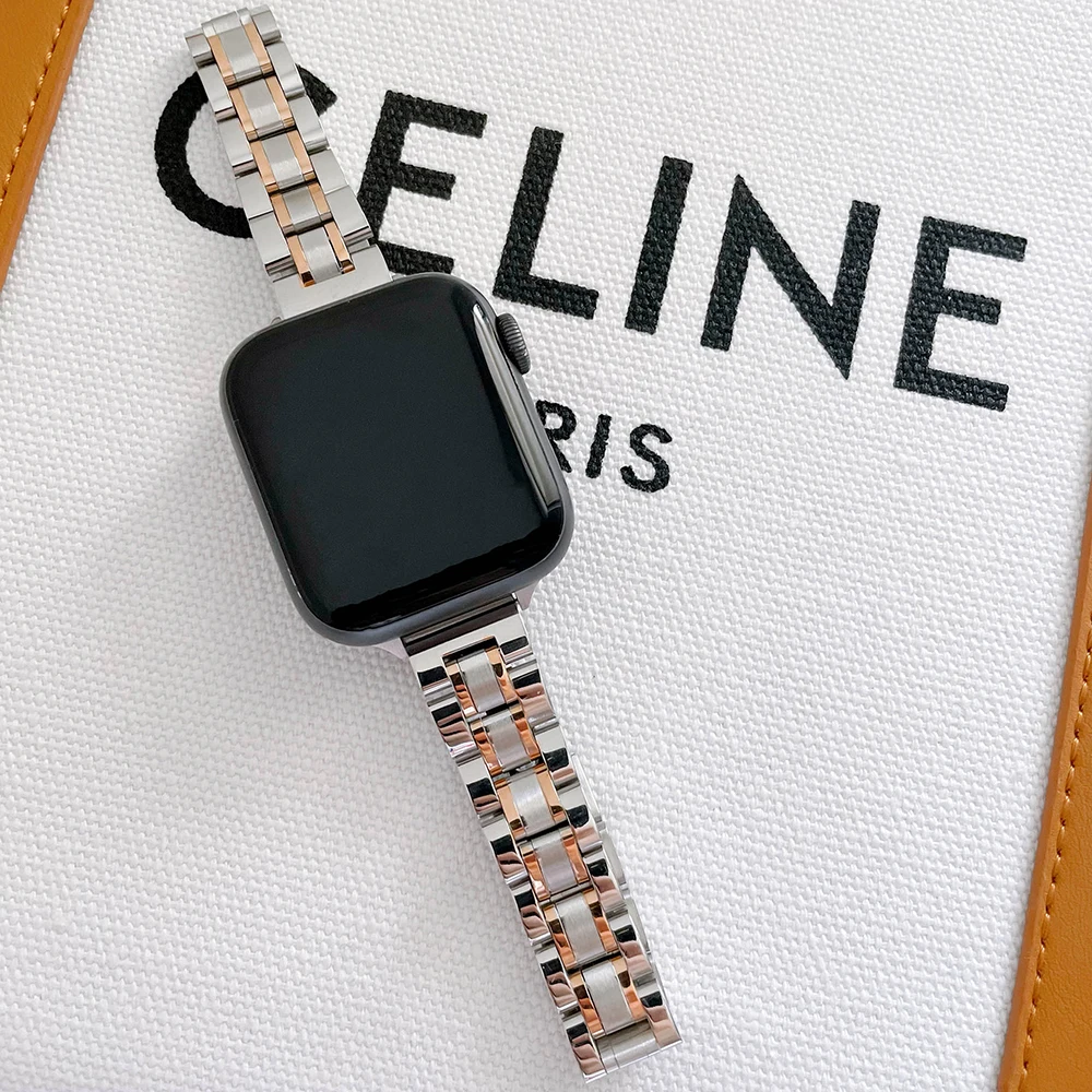Ремешок из нержавеющей стали для Apple Watch Series 7 6 5 4 3 2 черный браслет-адаптер iWatch Band 45