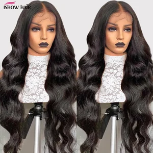 Парик Ishow из прозрачных человеческих волос, с предварительно выщипанными натуральными волосами, 13x4 передний парик на сетке, парик с застежкой 5x5