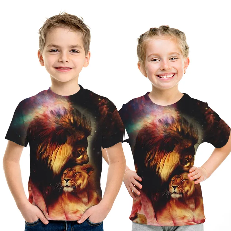 picture color Уличная одежда с 3D принтом детская футболка с изображением короля льва Летняя Повседневная рубашка с короткими рукавами и изображением Льва для мальчиков и девочек - Цвет: picture color