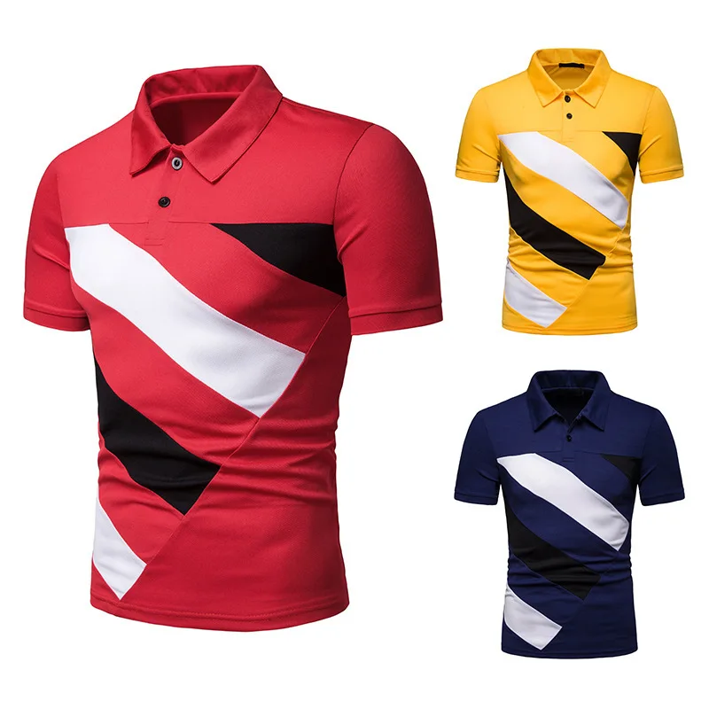 

Cross-Border E-Commerce New Fashion Color Matching Men's European-Size Short Sleeve Polo tShirt D04