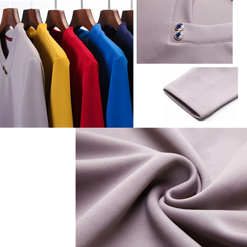 

Men's V-neck Long-sleeved T-shirt 2020 Spring Autumn Thin Solid Color Bottoming Shirt for Men Male High Quality Casual Tshirts