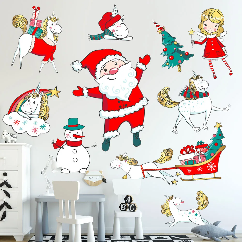Рождественская настенная наклейка съемные обои Санта снеговик Санты лось