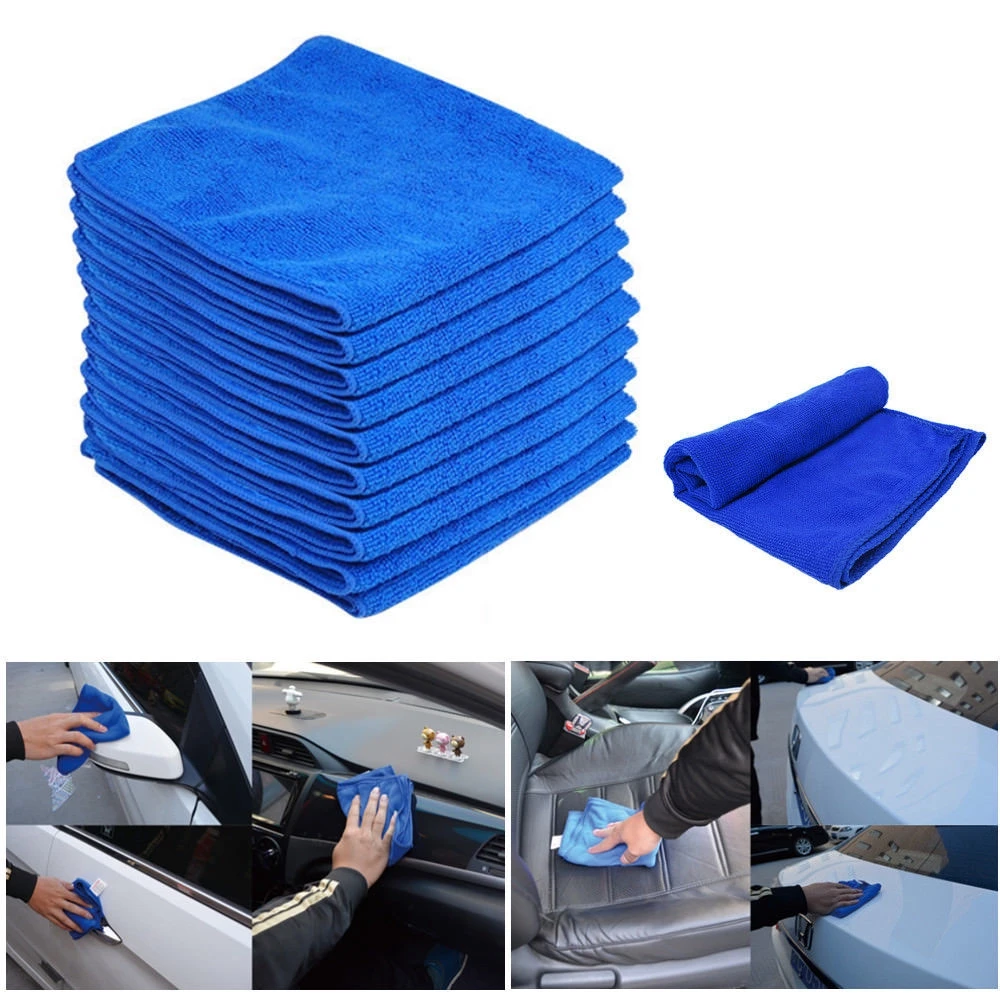 10pcs Microfiber Towel Cleaning Cloth 30*30cm Quick Dry Towel Absorbent Scouring Pad Car Clean Tool