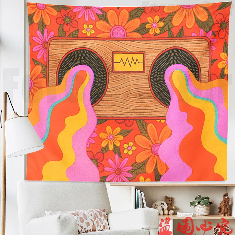 

Vintage Rainbow Tapestry Wall Hanging Colorful flowers Retro Trippy Room Decor H Home Living Room Rainbow Boho Wall Art Decor