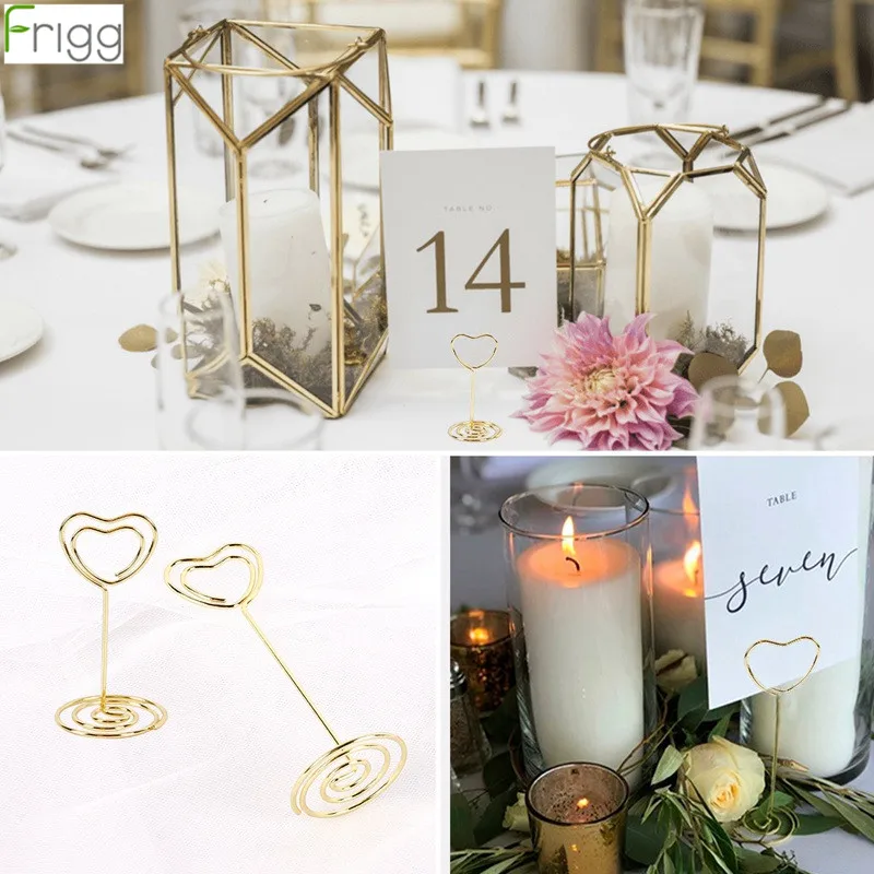 

10pc Love Heart Shape Place Memo Card Holder Lovely Wire Table Number Holders With Base For Wedding Banquet Party Decorations