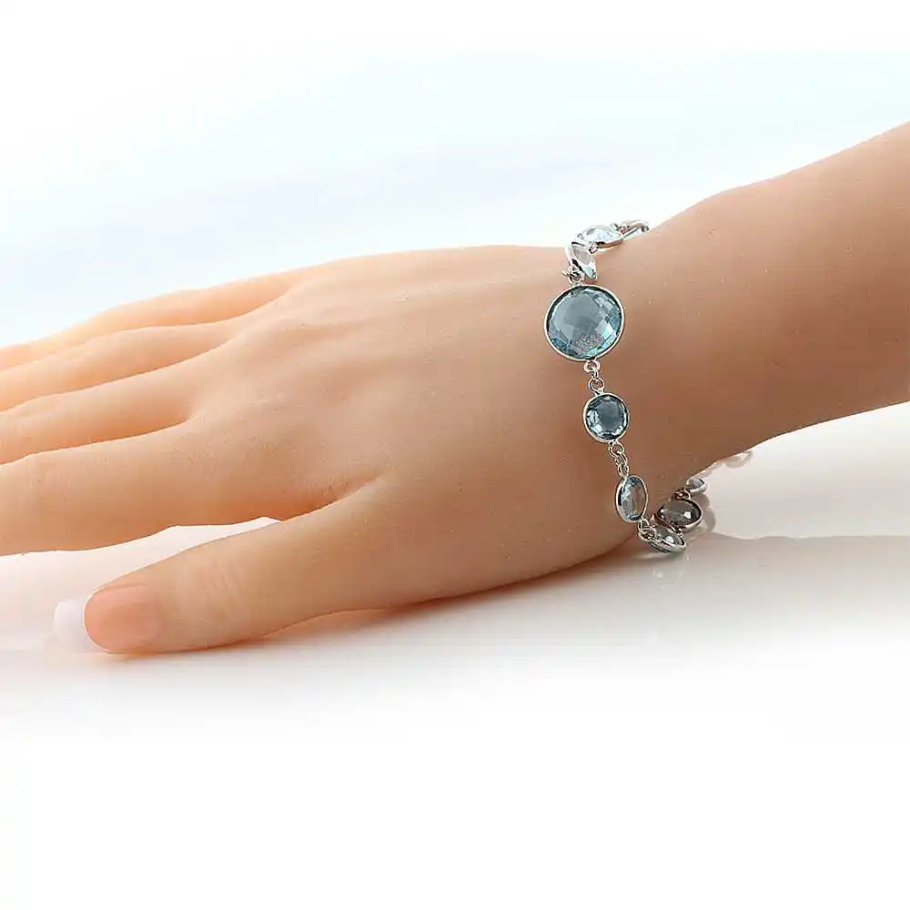 30 00 Ct шахматная доска круглый натуральный голубой топаз браслет для женщин 925