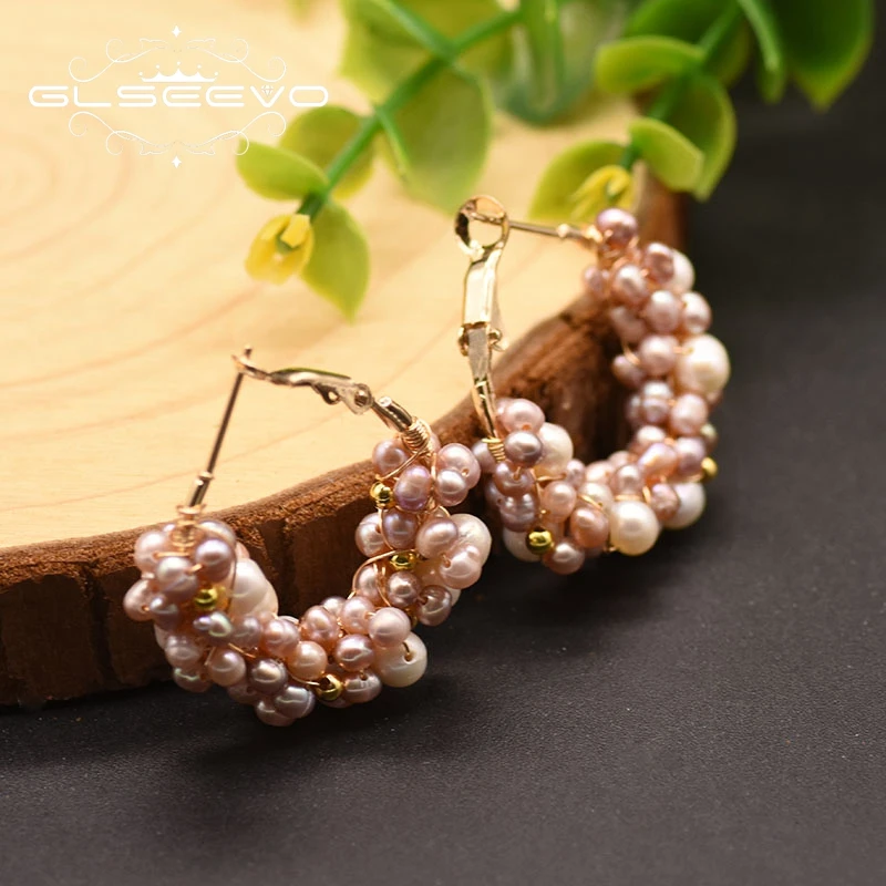 Женские серьги кольца ручной работы GLSEEVO из натурального пресноводного жемчуга с