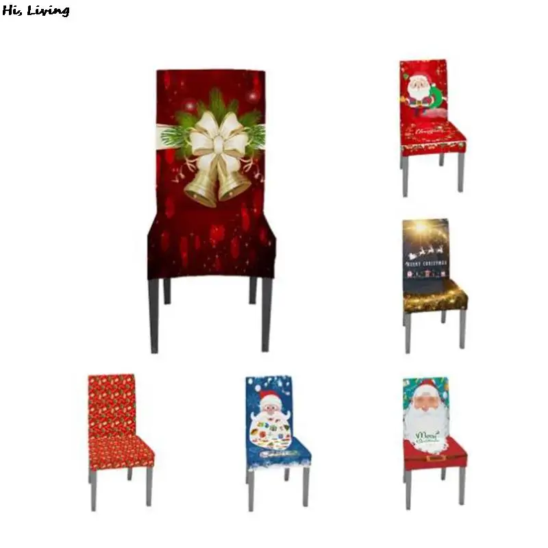 

Christmas Chair Covers Santa Printed Elastic Stretch Dining Chairs Chair Slipcover Kitchen Seat Cover Home Decor Hogar Sillas