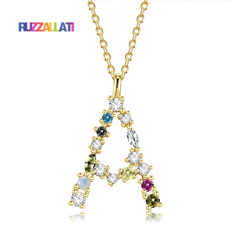 

Ожерелье RUZZALLATI из стерлингового серебра 925 пробы с подвеской в виде буквы А инициала алфавита, ожерелье с цветными кристаллами, изящные укра...