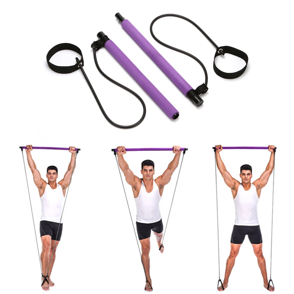 

Drop shipping Pilates Exercise Stick Toning Bar Fitness Women Yoga Gym Workout Body Abdominal Resistance Bands Rope Puller