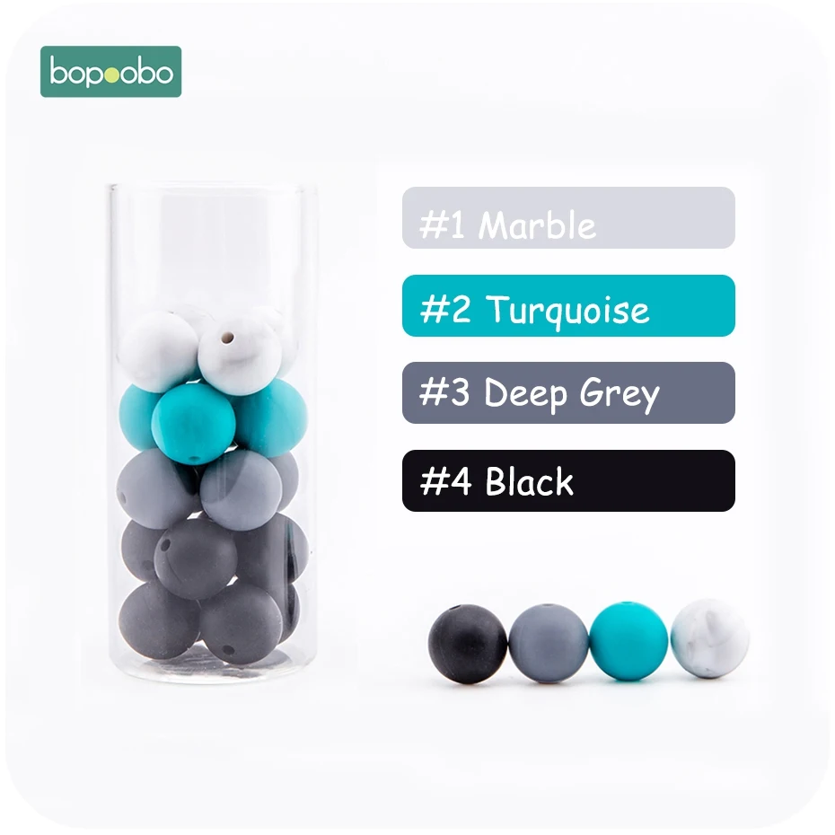 Turquoise-Black Bopoobo 500 шт Силиконовые бусины 12 мм Жемчуг силиконовые пищевые Детские Прорезыватели для зубов DIY кормящих браслет кулон грызунов детский Прорезыватель - Цвет: Turquoise-Black