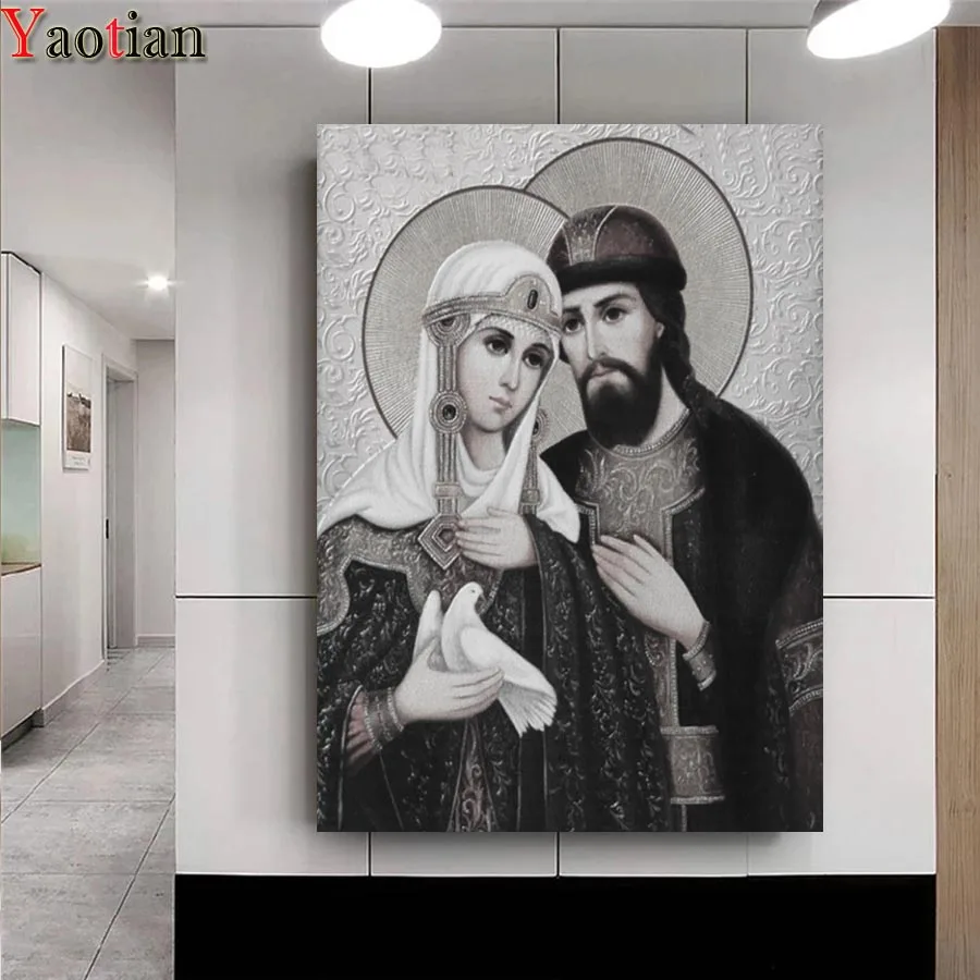 

5d алмазная живопись, полноразмерная круглая вышивка, картина с изображением Питера и февронии, вышивка крестиком