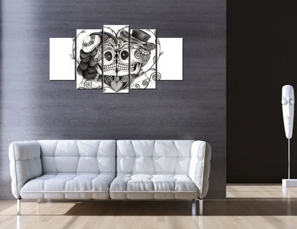 5 шт. Холст Картина череп Любовь Пара принт &quotпоцелуй&quot Домашний декор плакат