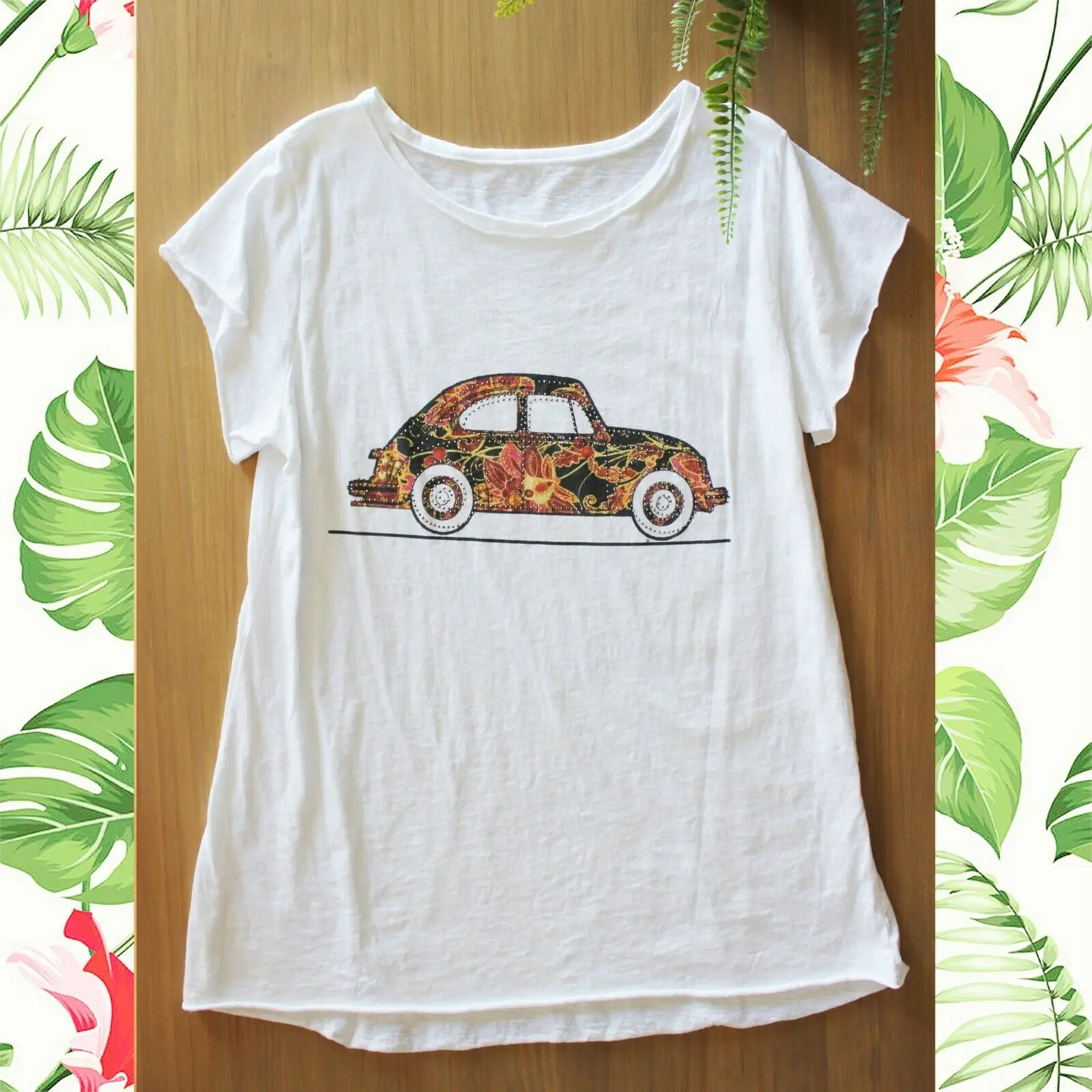 VW Beetle Retro Hippy Car Футболка с цветами 60 Peace And Love Flower Power Sixties Seventies Fashion Style Hippie|Блузки| |