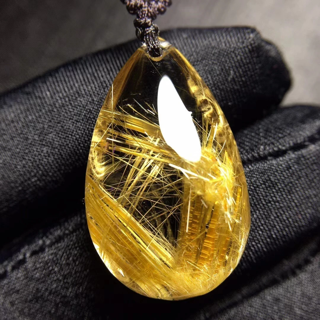 

Natural Gold Rutilated Quartz Water Drop Pendant 28.7*17.7*10.5mm Brazil Wealthy Women Men Jewelry Genuine AAAAAA