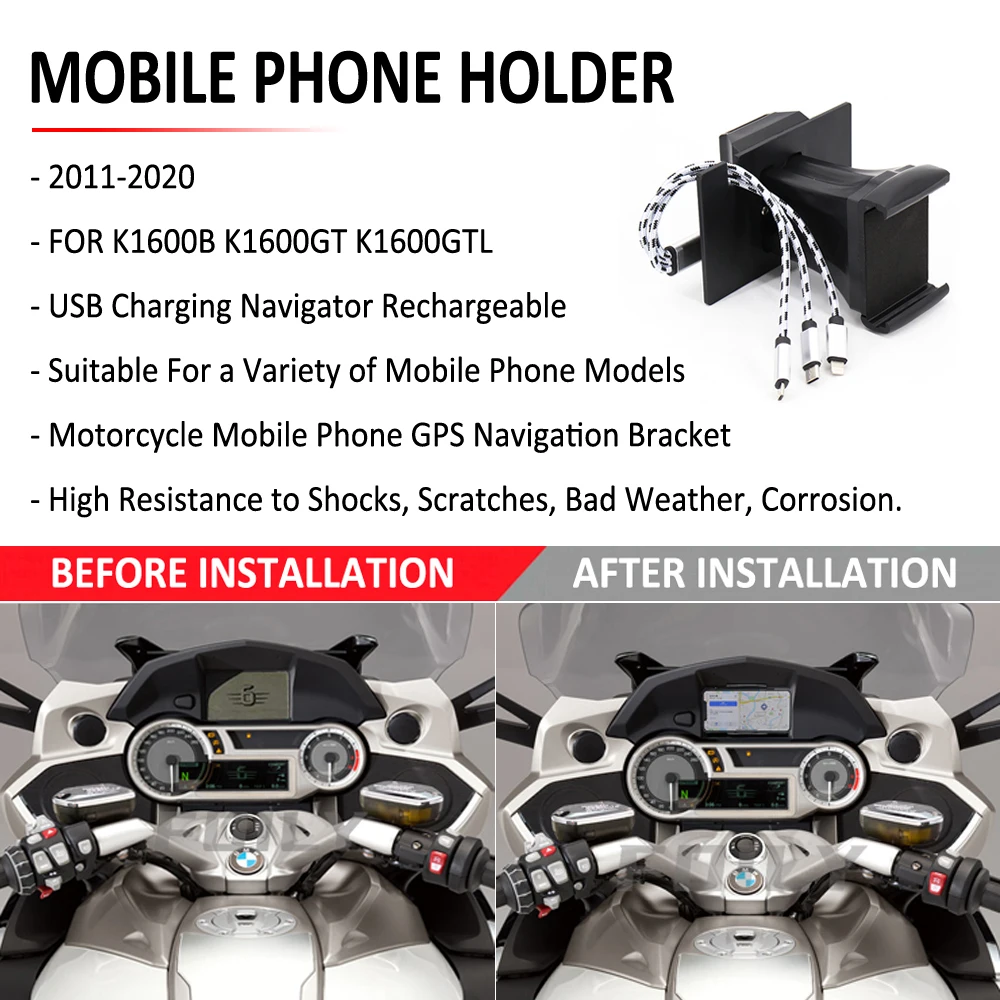 2011-2020 Motorcycle GPS Phone Navigation Bracket USB Charger Holder Mount Stand For BMW K1600GTL K1600GT K1600B K1600 B GT GTL