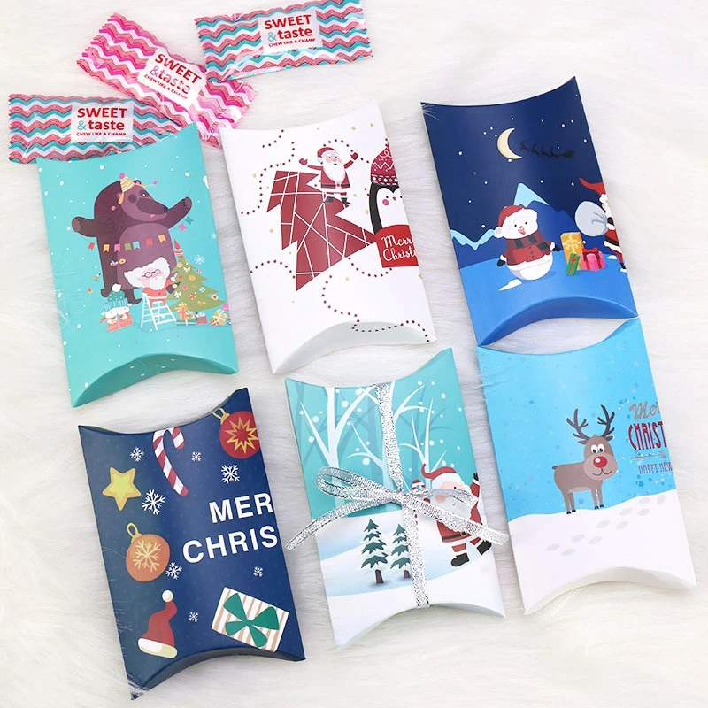 2020 5pcs/set Christmas Gift Box Pillow Shape Xmas Tree Elk Gifts Candy Bag Paper Cookies Boxes Party Favors | Дом и сад