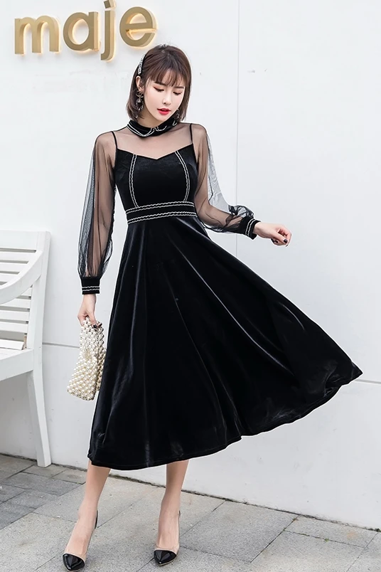 2019 Новое Осеннее женское платье с длинными рукавами в стиле пэчворк сетки