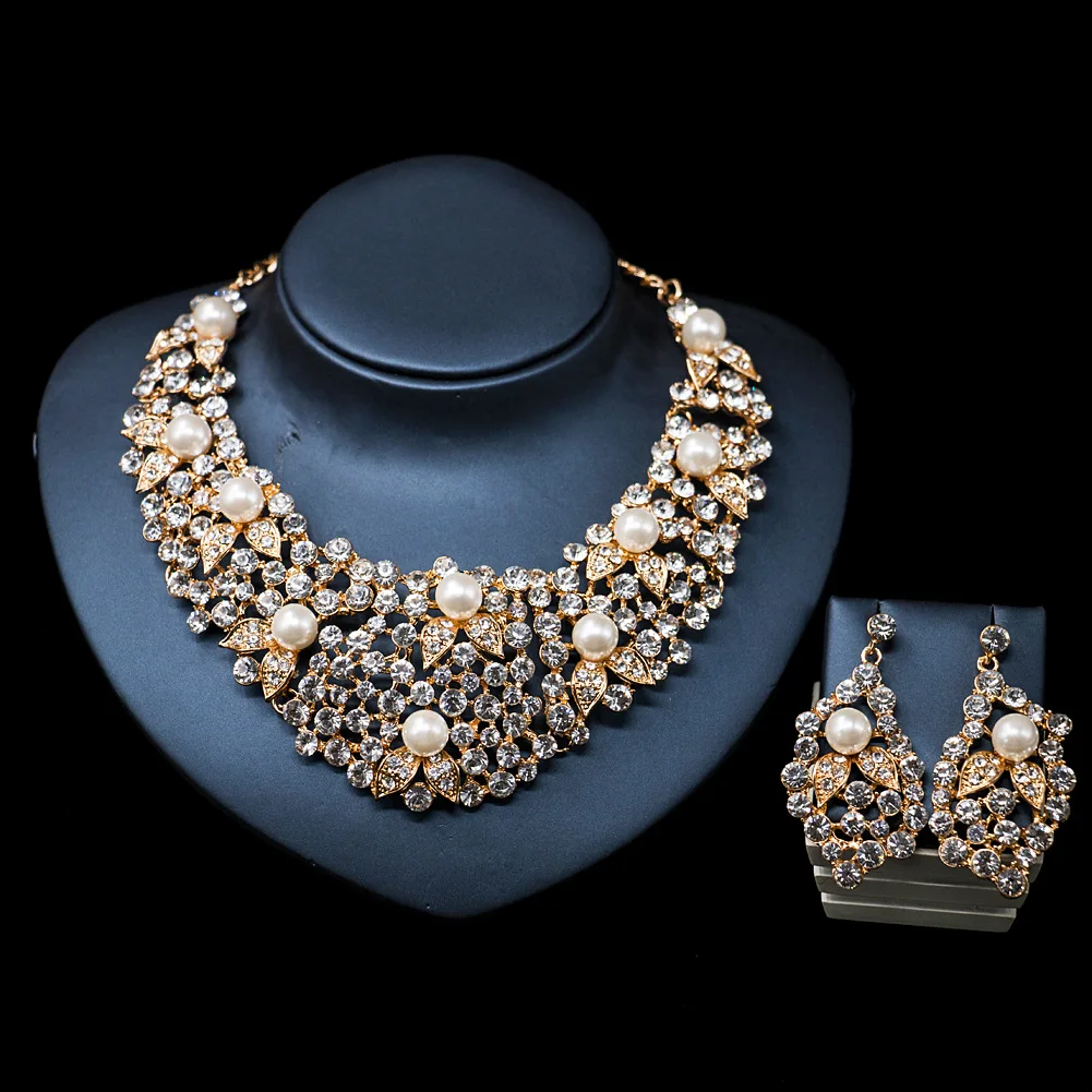 Винтажные Ювелирные наборы для женщин большой ожерелье серьги набор Дубай