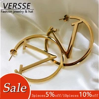 2020 new brand style stainless steel letter big v earrings for women simple punk fashion gold silver gift party jewelry