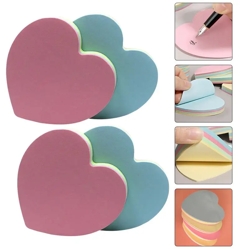 

4Pcs Sticky Memo Pads Office Heart Shaped Memo Notes Portable Indexing Stickers