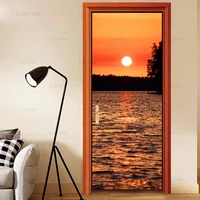 home decoration door stickers pvc poster sunset sea landscape self adhesive 3d canvas print waterproof living room art picture